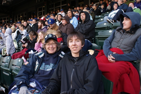 Mariner's Opening Day 2009, watching the return of Ken Griffey, Jr. to Seattle with my son. 